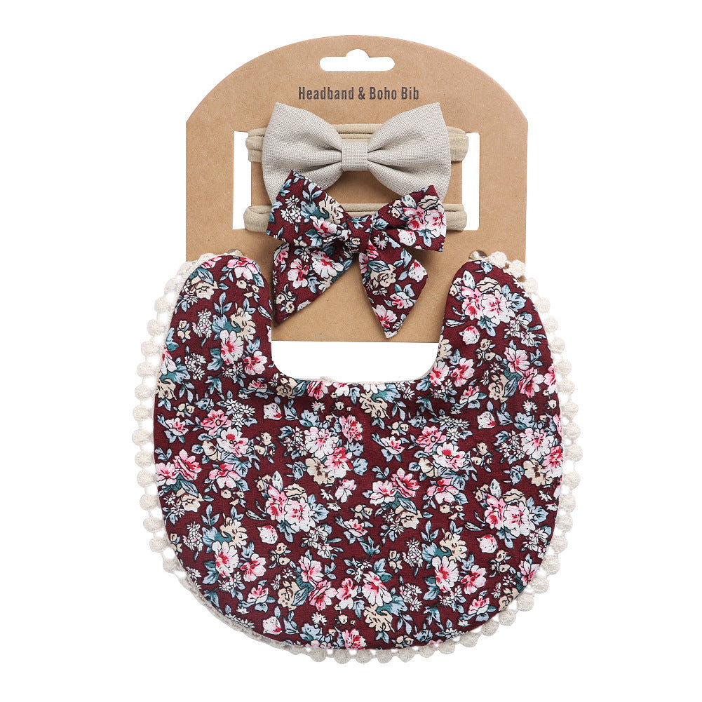 Newborn Baby Cute Floral Cotton Saliva Towel Headband Suit