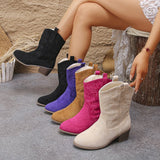 Plus Size Square Heel Round Head V Cut Women's Mid Boots