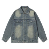 Washed Light Color Denim Jacket Men's Retro Baseball Uniform