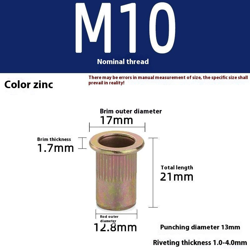 Plated Color Zinc Flat Head Pull Rivet Nut