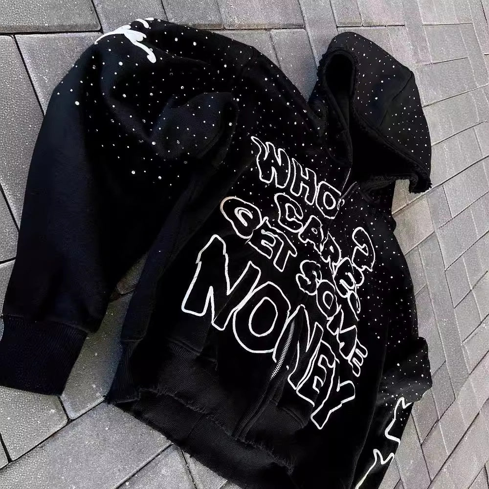 European and American High Street Dark Style Letter Print Hoodie