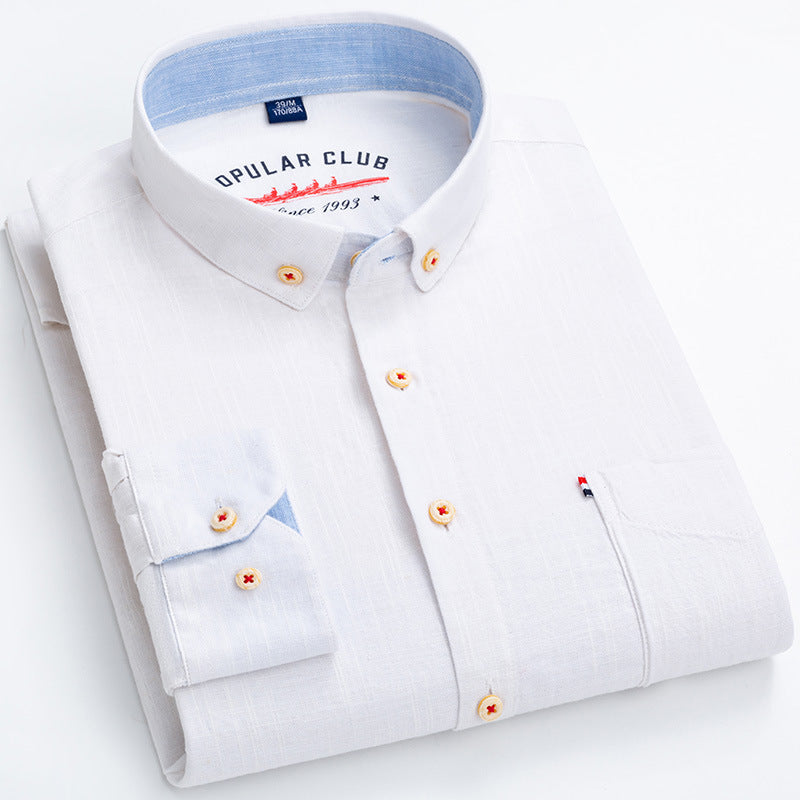 Длинный рукав хлопок лен облегающий крой модная повседневная льняная рубашка