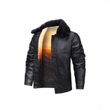 Men's autumn-winter leather coat with fleece lining, thickened