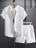 Black and white jacquard suit with short sleeves