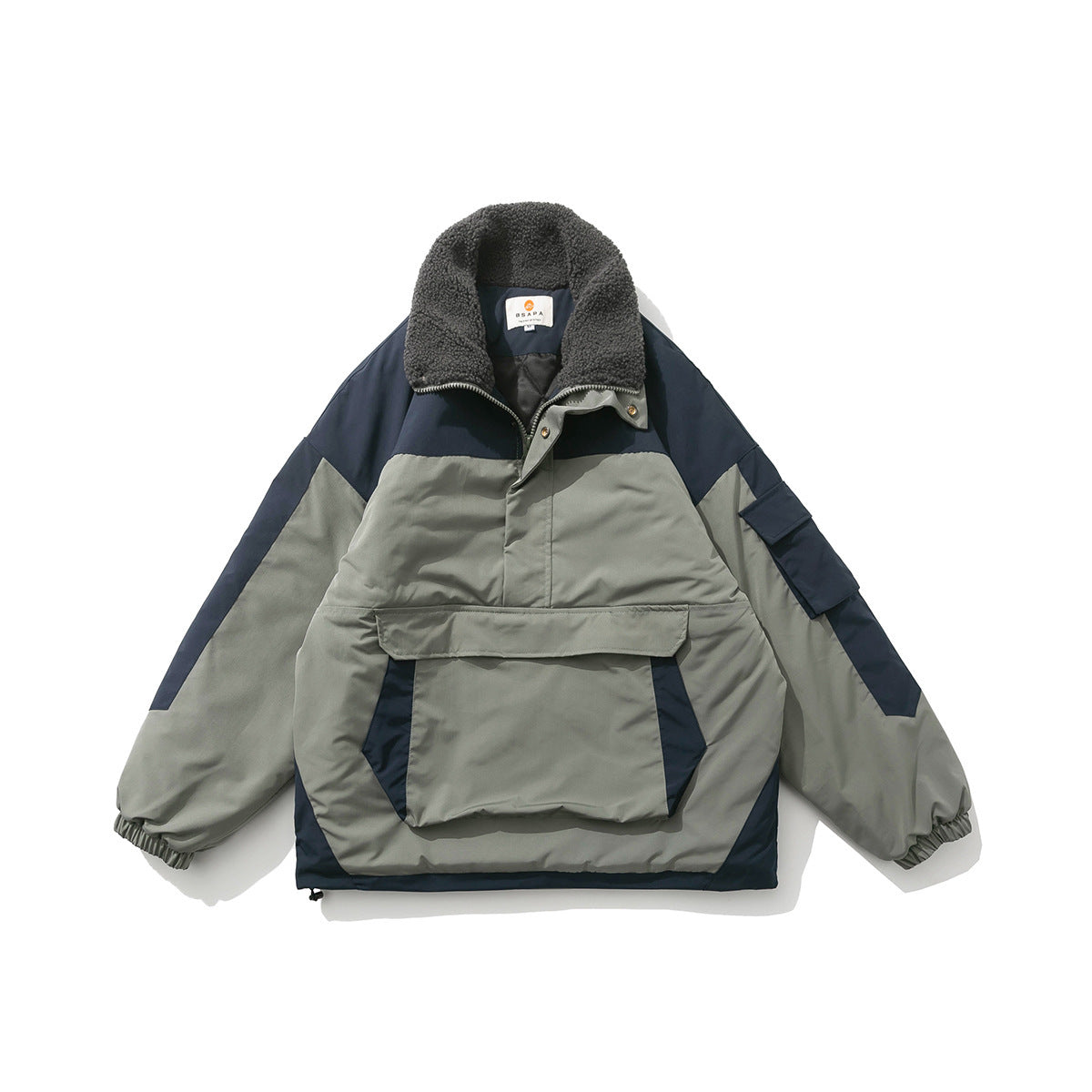 Men's Retro Cotton Coat with Pockets and Color Blocks