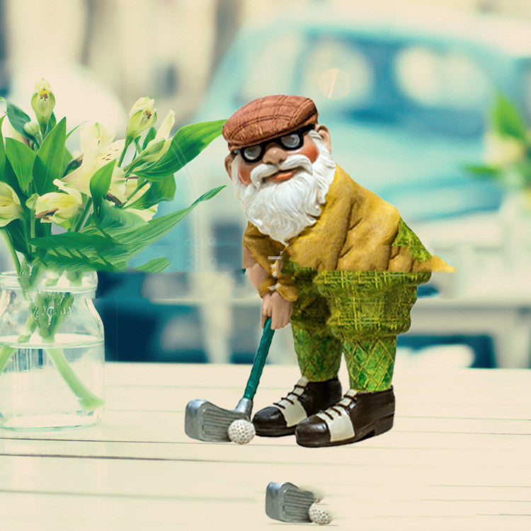 The Garden Is Decorated With Statues Of Golfing Gnomes