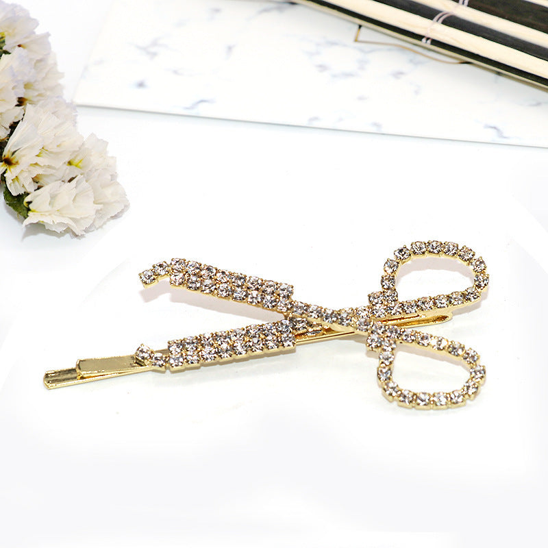 Design Sense Diamond Studded By Hand Scissors Barrettes Trendy Hair Accessories For Women