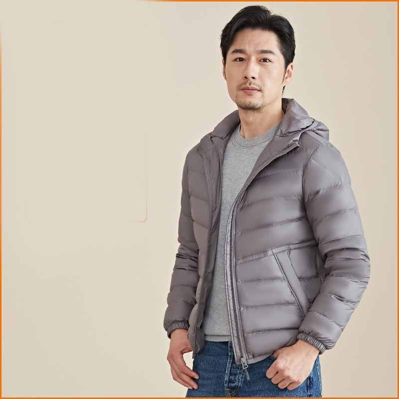 Men's Lightweight Short Down Jacket with Hood