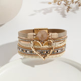Leather Cord Bracelet Bohemian Multi-layer Rough Stone Love Jewelry For Girls