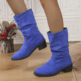 Large Size Thick Heel Pointed Toe Mid-calf Smoke Pipe Boots For Women