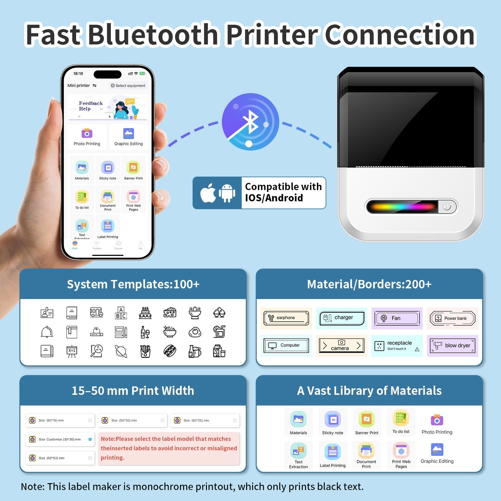 U1 Self-Adhesive Compact Portable Wireless Bluetooth Thermal Printer Pocket Mini Label Maker