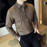 Zipper Design Seamless Elastic Slim Fit Striped Long Sleeve Shirt