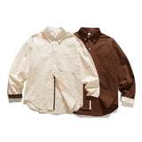 Retro Japanese Casual Loose Solid Color Overalls Long Sleeve Shirt