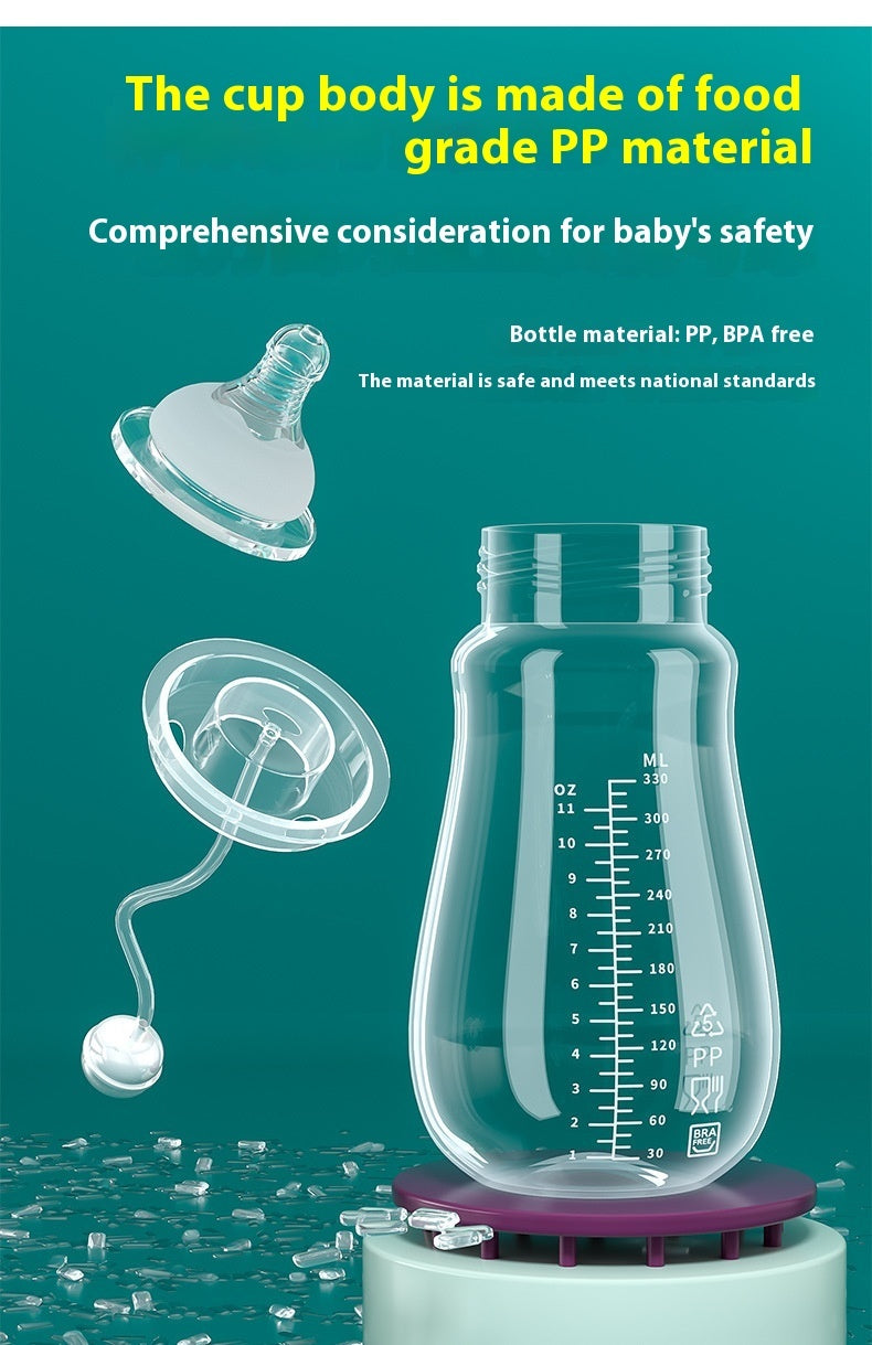 Baby Wide Caliber PP Straw Feeding Bottle Baby Plastic Water And Milk Bottle With Handle