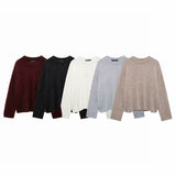 Women's Street Fashion Solid Color Round Neck Large Profile Sweater