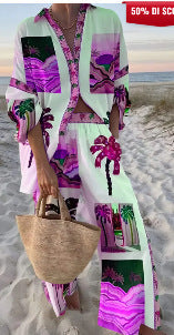 Women's Casual 3D Digital Printing Fashion Shirt And Trousers