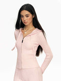 American Retro Hooded Knit Cardigan Women's Knitted Slim Fit Sweater Coat