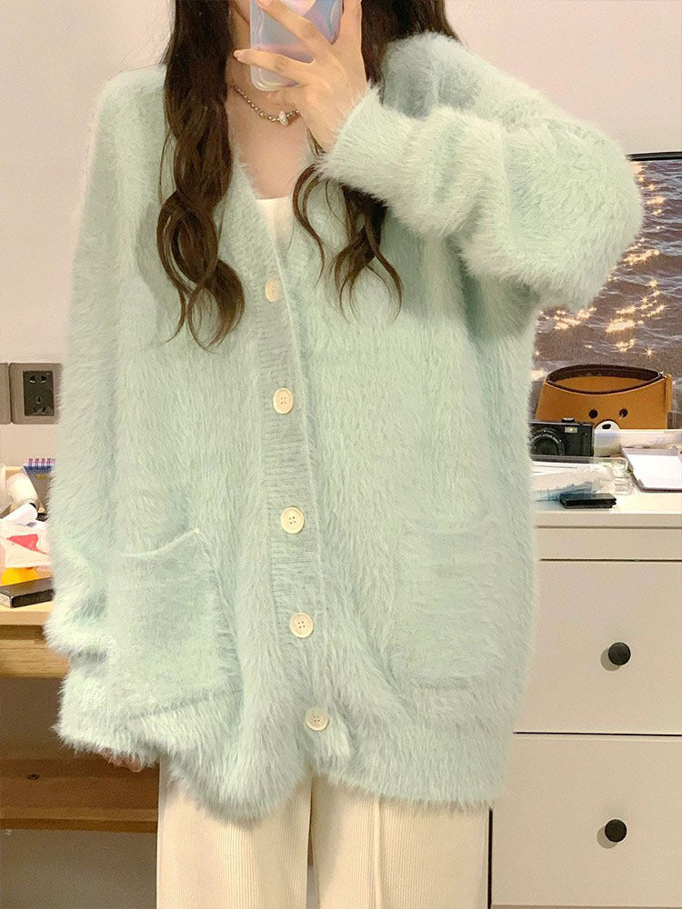 Soft And Lazy Milk Style Sweet Mink Fur Sweater Jacket For Women