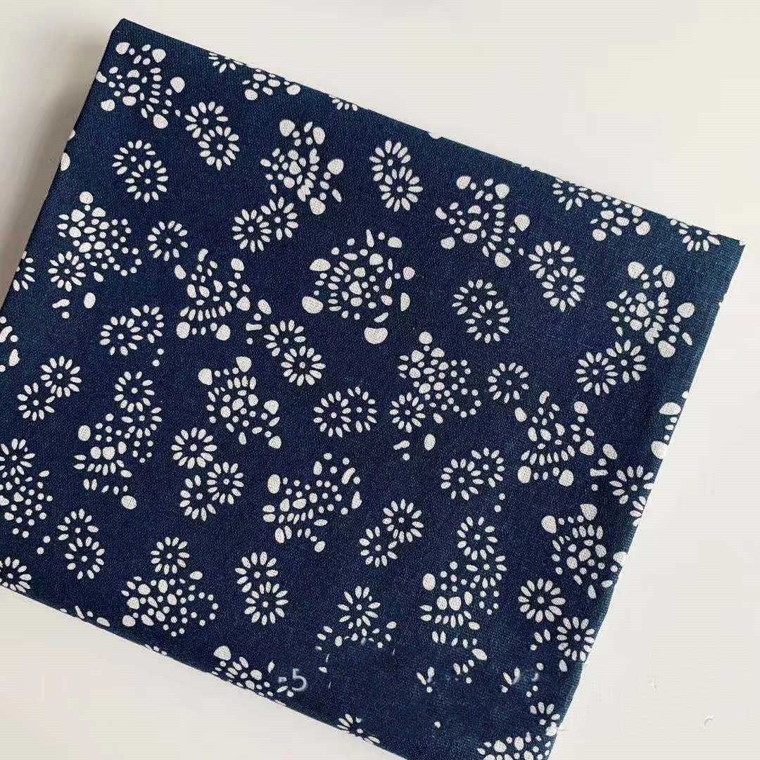 Linen Fabric Printed Background Buu Town Blue And White Series