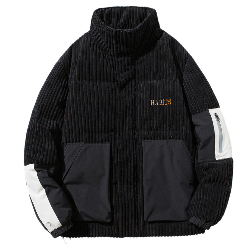 Retro Corduroy Down Jacket with Stand-up Collar, Men's Winter Loose and Warm