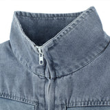 Short Hollow-out Denim Stand Collar Vest Men's Workwear Sleeveless Vest