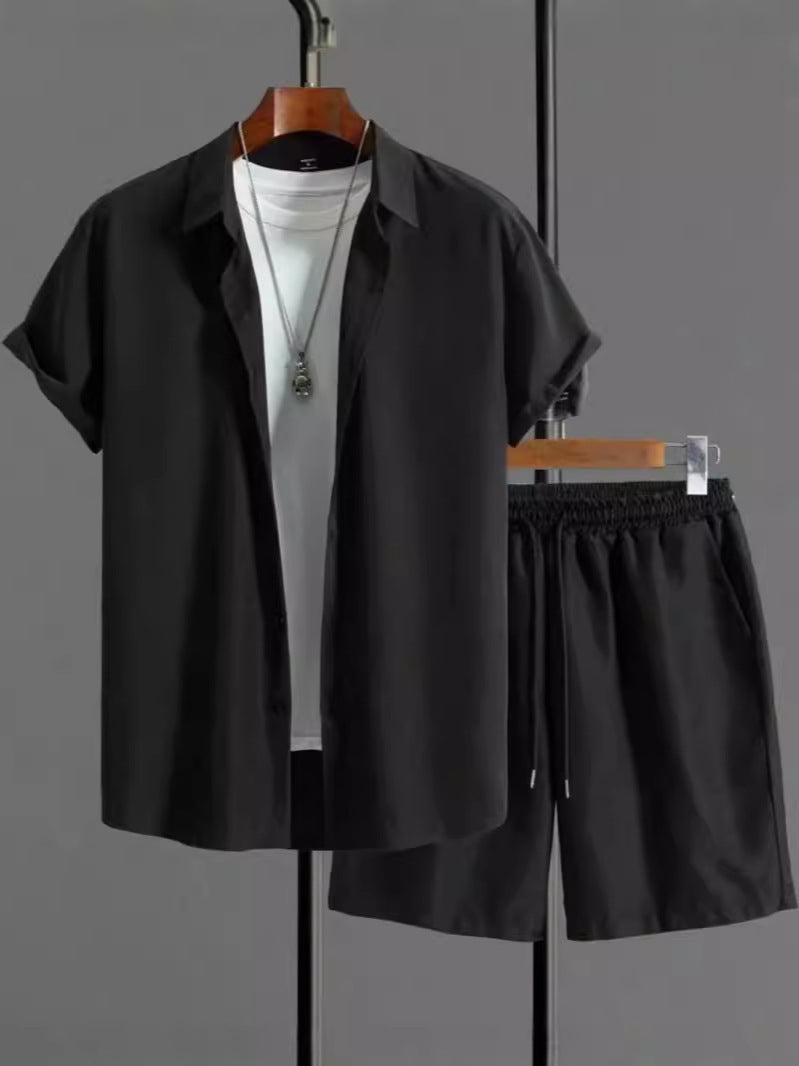 Black and white jacquard suit with short sleeves