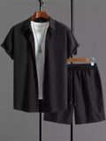 Black and white jacquard suit with short sleeves