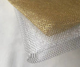 Large Mesh Diamond Shape Mesh Fabric With Golden Silver Filigree