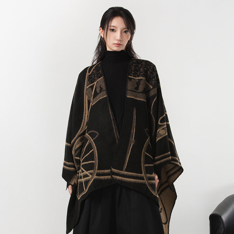 Simple dark cashmere coat, warm