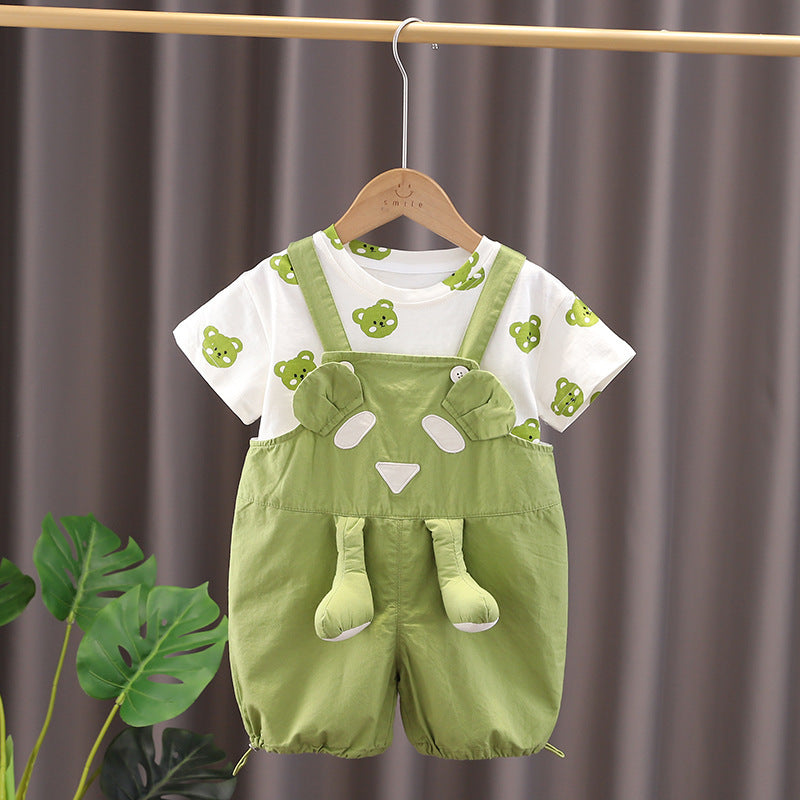 Creative Printed Baby Summer Backpack Pants Set