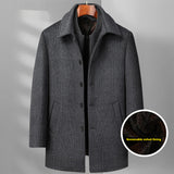 Men's Checked Mid-Length Wool Fleece Coat with Detachable Double Collar