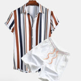 Men's Cardigan Casual Suit Digital Printing Short Sleeve Shorts Suit