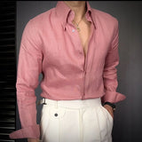 Мужская модная британская рубашка с длинными рукавами из дышащего льна, облегающая универсальная повседневная рубашка