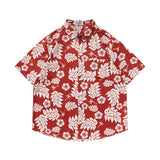 Рубашка с принтом в стиле ретро, короткий рукав, свободный дизайн