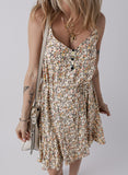 Khaki Boho Floral Printed Tie Waist Flared Sundress