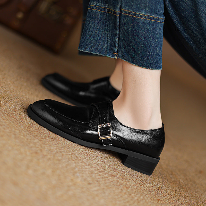 Low Heel Plus Size Buckle Litchi Pattern Shoes