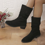 Large Size Thick Heel Pointed Toe Mid-calf Smoke Pipe Boots For Women