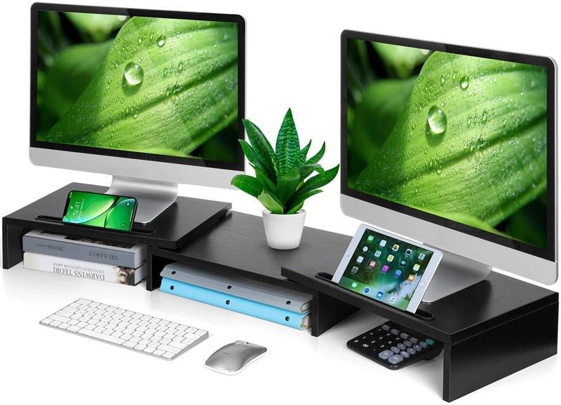 Wooden Dual Screen Computer Monitor Storage Increases Height