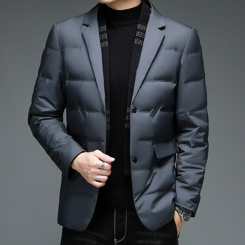 Winter men's suit detachable scarf collar casual down jacket