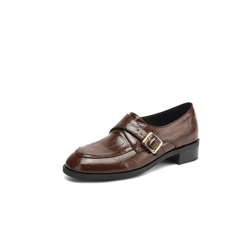 Low Heel Plus Size Buckle Litchi Pattern Shoes