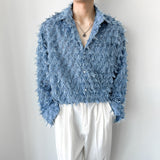 Мужская модная рубашка с длинным рукавом и бахромой Pure Color Long Fringe