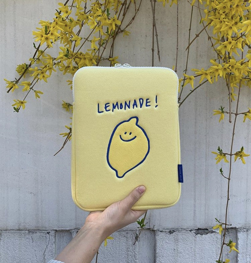 Compatible with Apple, Winter Korean Ins Niche Design Lemon Embroidery Letters IPad Tablet Laptop Bag Storage Bag