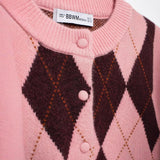 Rhombus Jacquard Round Neck Knit Casual Coat