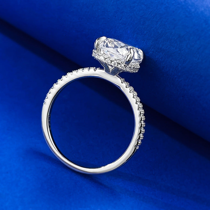 S925 Silver Four-claw White Square Diamond Ring
