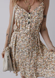 Khaki Boho Floral Printed Tie Waist Flared Sundress