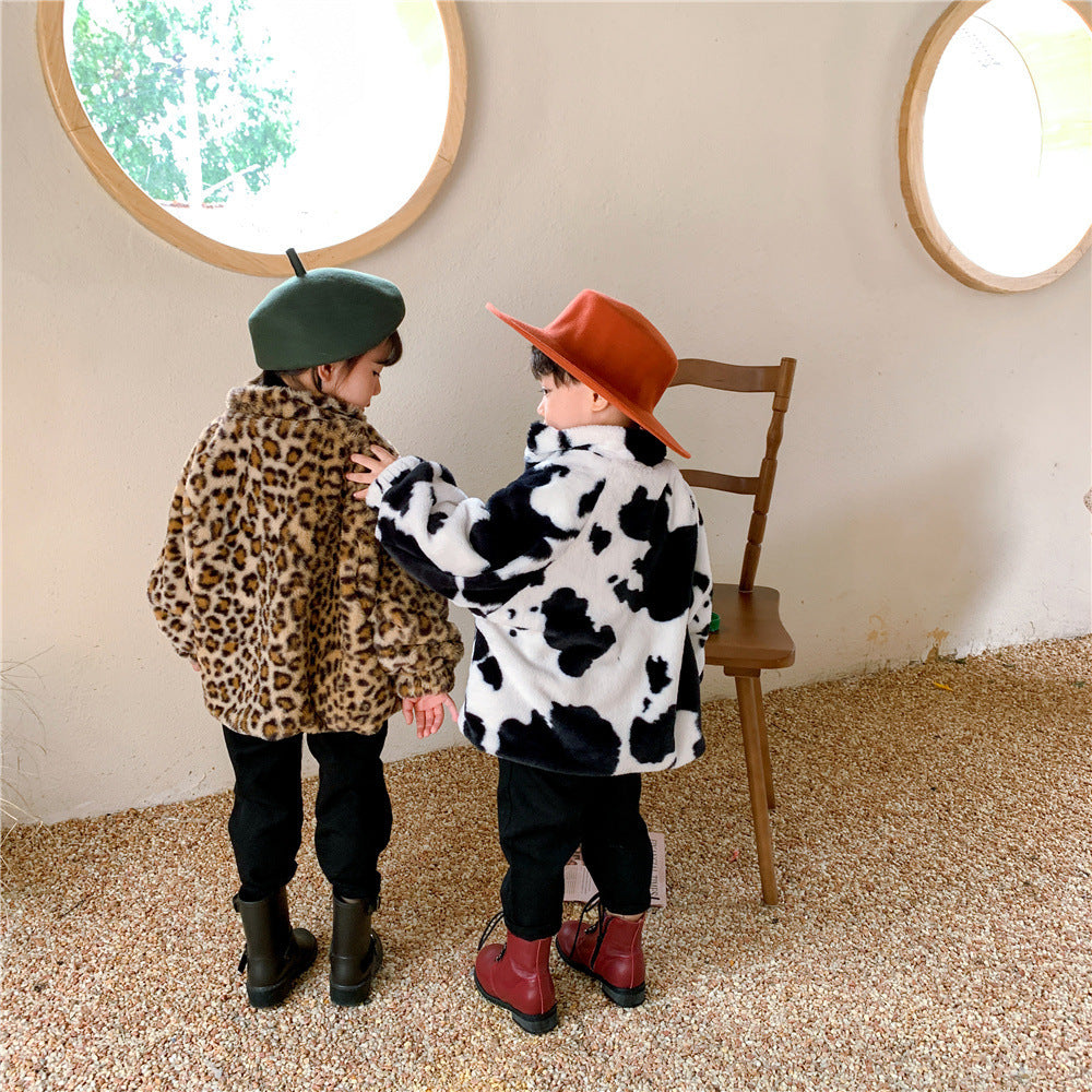 Мода Leopard Print Куртаи гулӯ барои писарон ва духтарон