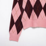 Rhombus Jacquard Round Neck Knit Casual Coat