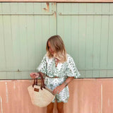 Spring Vacation Style Embroidered Short Top Shorts Suit