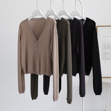 Spring And Summer V-neck Short Tencel Knitted Cardigan Pure Color All-matching