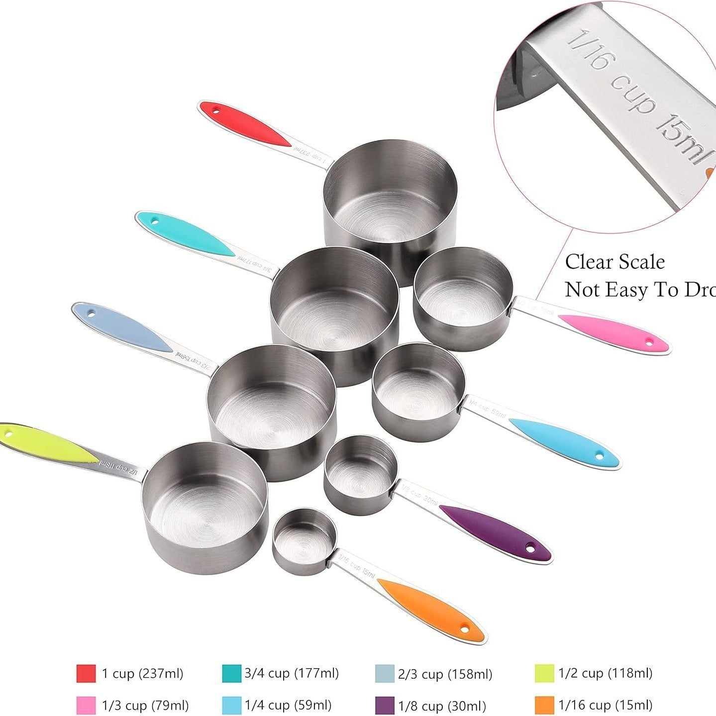 Color Silicone Handle Stainless Steel Measuring Cup